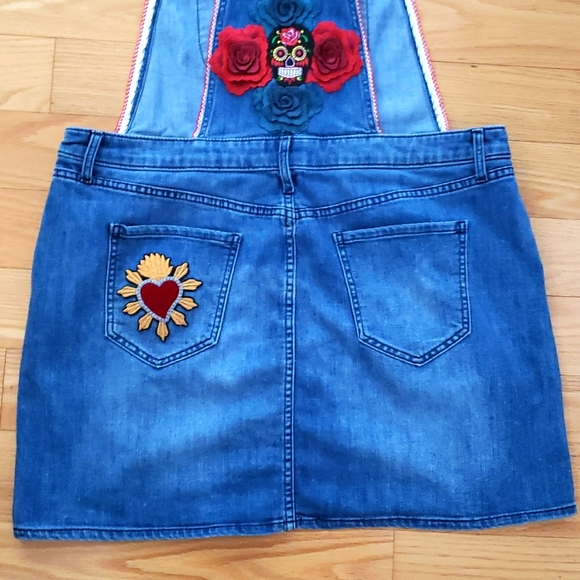 One of a Kind Roses/Day of the Dead Overall Dress Size Large - Picture 7 of 13